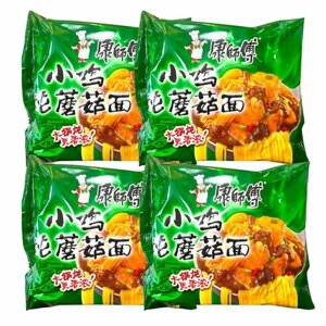 Китайская лапша быстрого приготовления с курицей и грибами упаковка 95 гр х 4 штуки / зеленая