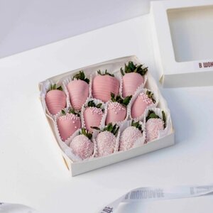 Клубника в шоколаде - композиция "Розовый Фламинго" в коробке - 12 шт
