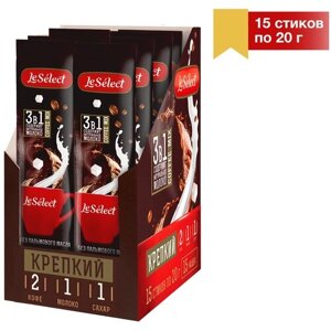 Кофе растворимый 3 в 1 в пакетиках, "Крепкий", Le Select, шоубокс 15 шт. по 20 г