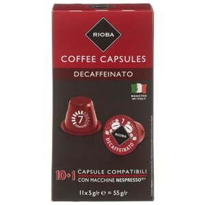 Кофе в капсулах Rioba Espresso Decaffeinato, интенсивность 7, 11 порций, 11 кап. в уп.