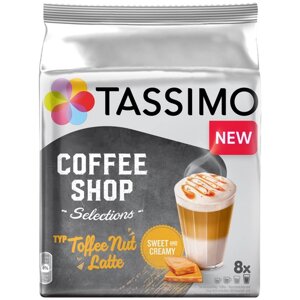 Кофе в капсулах Tassimo Toffee Nut Latte, молоко, интенсивность 3, 8 порций, 16 кап. в уп.