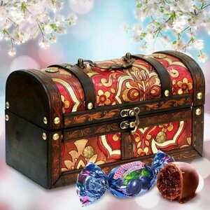 Конфеты Чернослив Шоколадный в подарочном наборе - Сундук Красный, сладкий подарок, 600 гр