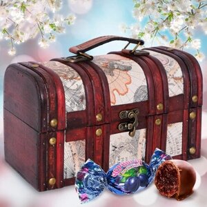 Конфеты Чернослив Шоколадный в подарочном наборе - Сундук путешественника, сладкий подарок, 600 гр