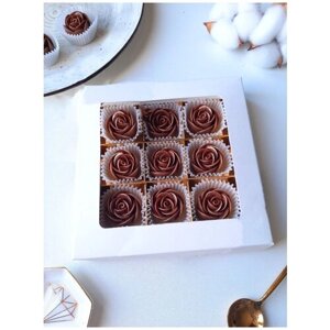 Конфеты CHOCO STORY - 9 шт. (Вкусные сладкие съедобные Шоколадные розы) в Белой Мини-коробке, Бельгийский шоколад CALLEBAUT, 108 гр. M9-В-SH