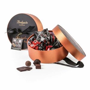 Конфеты коллекция в темном шоколаде, ассорти 5 видов, BODRATO CIOCCOLATO, 0,350 кг (шляпная бронзовая карт/коробка)