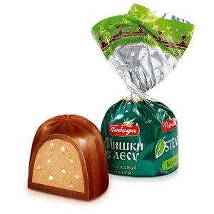 Конфеты Победа вкуса Мишки в лесу шоколадные с вафельной крошкой без добавления сахара, 1 кг, картонная коробка