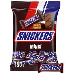 Конфеты Snickers Minis с карамелью, арахисом и нугой, пакет, 180 г, флоу-пак