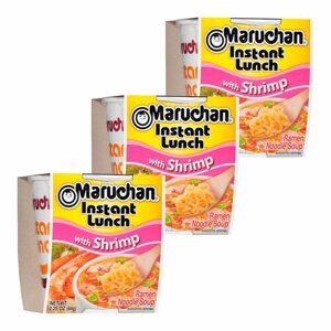 Лапша быстрого приготовления Instant lanch со вкусом креветки Maruchan, стакан 64 г х 3 шт