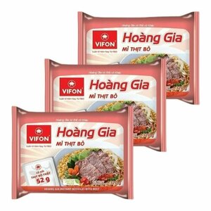 Лапша быстрого приготовления пшеничная Hoang gia со вкусом говядины Vifon, пачка 120 г х 3 шт