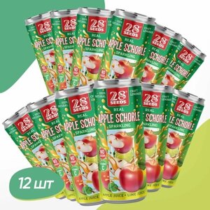 Лимонад без сахара натуральный Яблочный Шорле 28 SEEDS 12 шт / Напиток газированный, витаминный, диетический для похудения / Веган