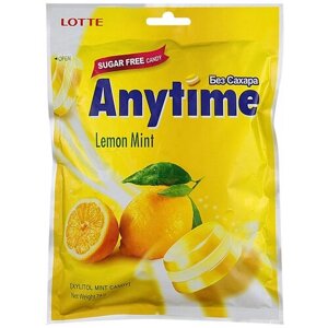 Lotte Леденцы Anytime Lemon Mint, 74 г, флоу-пак