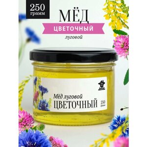 Луговой (цветочный) мед жидкий 250 г в стеклянной банке, для иммунитета, вкусный подарок
