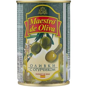 Maestro De Oliva Оливки на огурчике в оливковом масле без косточки, 300 г, 300 мл
