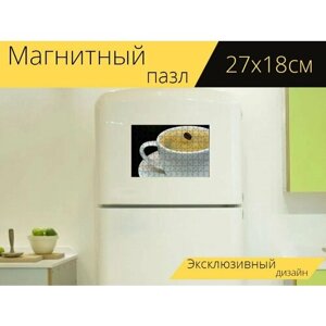 Магнитный пазл "Кофе, кофейник, кофе в зернах" на холодильник 27 x 18 см.