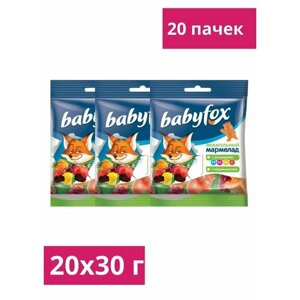 Мармелад "BabyFox", мармелад жевательный с соком ягод и фруктов, 30 г, 20 шт