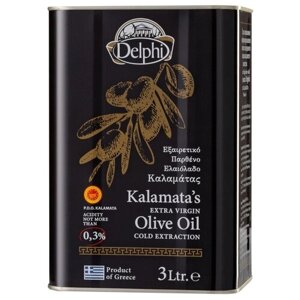 Масло оливковое DELPHI Extra Virgin Kalamata, жестяная банка, 3 кг, 3 л