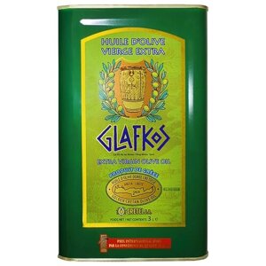 Масло оливковое Glafkos нерафинированное Extra Virgin, жестяная банка, 3 л