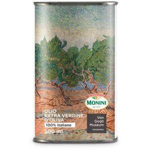 Масло оливковое Monini нерафинированное Van Gogh Collection Olive Trees Extra Virgin, жестяная банка, 0.5 кг, 0.5 л
