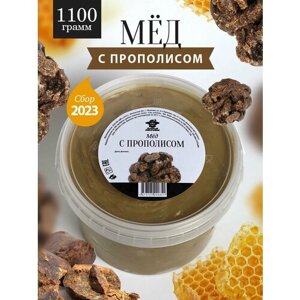 Мед с прополисом темный 1100 г, натуральный фермерский мед, пп продукт, для иммунитета, при простуде, природный антибиотик
