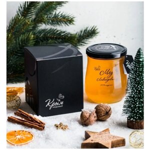 Мёд в подарочной упаковке 640г, чёрная коробочка - Лавандовый