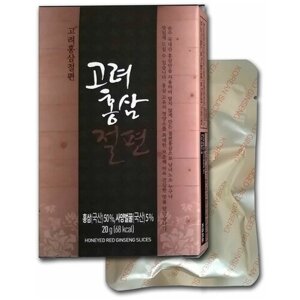 Медовые цукаты из красного корейского женьшеня 4-х лет, корё тэдон, слайсы, 20 г (картонная коробка)