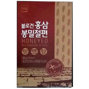 Медовые цукаты из красного корейского женьшеня 4-х лет, тэдон Поллугон, слайсы, 20 г (картонная коробка)
