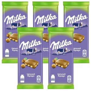 MILKA Молочный шоколад, с Цельным Фундуком, Флоу-пак, 5шт. 85гр.