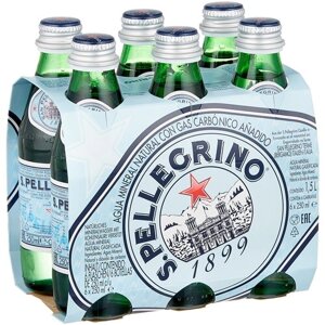 Минеральная вода S. Pellegrino газированная, стекло, без вкуса, 6 шт. по 0.25 л