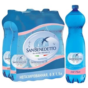 Минеральная вода San Benedetto негазированная, ПЭТ, без вкуса, 6 шт. по 1.5 л