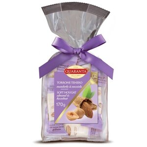 Мягкая итальянская нуга QUARANTA "TORRONCINI" с миндалем и лесным орехом в подарочной упаковке , нетто 170г