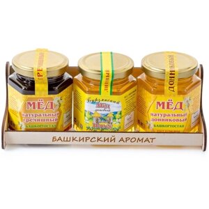 Набор башкирского натурального меда гречишный, липовый и донниковый 3*240
