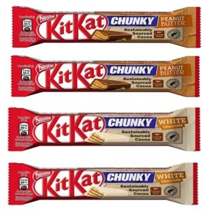 Набор батончиков KitKat Chunky Peanut Butter (с арахисовой пастой) 42 гр.(2 шт)+ KitKat Chunky White (с белым шоколадом) 40 гр.(2 шт)