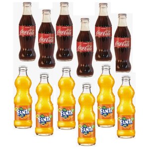 Набор газированных напитков Fanta и Coca Cola, стекло,6 х 6 шт по 0,25 л)