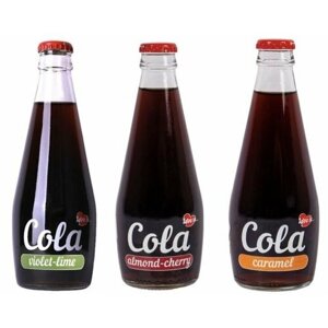 Набор из 3 бутылок Cola напитков газированных Love is по 300 мл (caramel, violet-lime, almond cherry)
