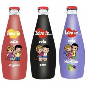 Набор из 3 бутылок напитков газированных Love is по 300 мл (cola original, violet lime, cola zero)
