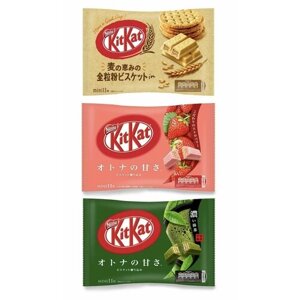 Набор из 3 упаковок японских мини-батончиков KitKat Mini Матча, Клубника и Злаковое печенье по 124,3 г