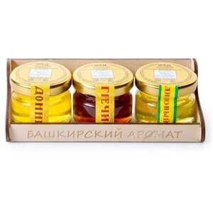Набор меда башкирского - донниковый, липовый гречишный мед в стеклянных банках по 40 гр.