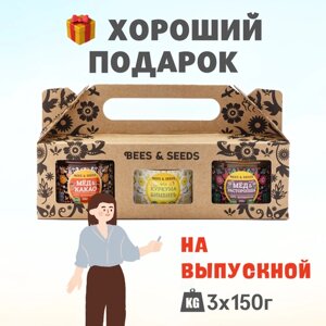Набор мёда подарочный: Мед и Куркума, ШокоМёд, Мёд и Расторопша - подарок 3 по 150 г