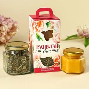 Набор «Расцветай от счастья»чай травяной 25 г, крем-мёд с абрикосом 120 г.
