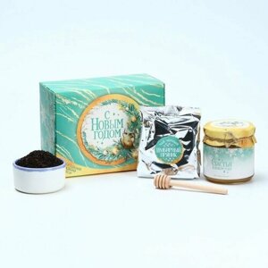 Набор «С Новым годом»чай чёрный 50 г, мёд цветочный 240 г, ложка для мёда