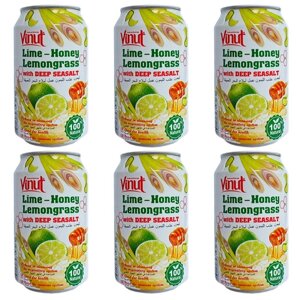 Напиток сокосодержащий Vinut Lime Honey Lemongrass со вкусом Лайма , Мёда и Лемонграсса , 6 банок по 330 мл.