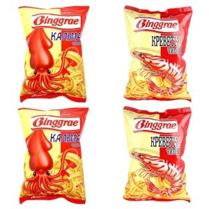 Натуральные чипсы Binggrae со вкусом Кальмара и Креветки, 4 упаковки по 50 грамм