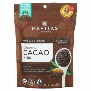 Navitas, Cacao Nibs, органические кусочки какао-бобов, 227 г