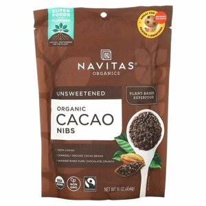 Navitas, Cacao Nibs, органические кусочки какао-бобов, 454 г
