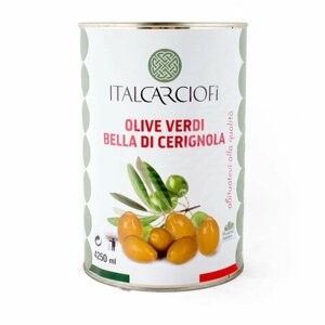 Оливки Белла Чериньола 2G с косточкой в рассоле, ITALCARCIOFI, 2,5 кг/4,2 кг/4,25 л (ж/б)