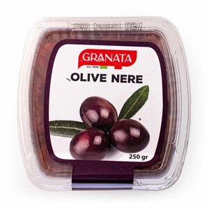 Оливки черные с косточками, GRANATA, 0,250 кг/0,520 кг (пл/стакан)