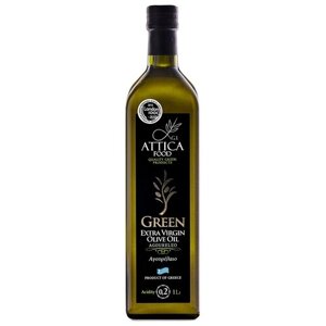 Oливковое масло Attica Food GREEN Extra Virgin 1л, 0.2%нефильтрованное (Греция, Пелопоннес, стекло)