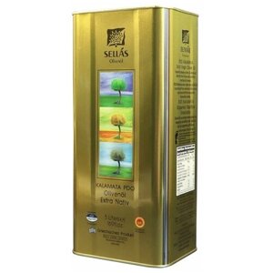 Оливковое масло Sellas Extra Virgin P. D. O. Kalamata 5л, 0.3%Греция, Пелопоннес, жесть)
