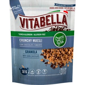 Органическая Гранола Vitabella Crunchy Granola, смесь хрустящих хлопьев с темным шоколадом, без глютена и без аллергенов, только натуральные ингредиенты, веган