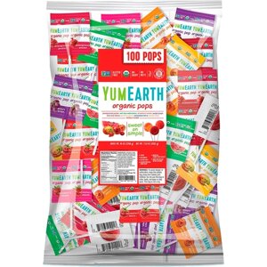 Органические леденцы на палочке YumEarth Organic Fruit Pops, Ассорти, 8 фруктовых вкусов, 100 леденцов